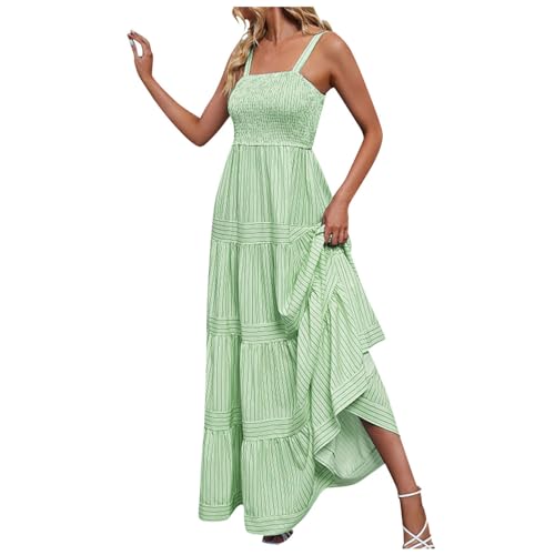 Sommerkleid Damen Boho Blumenkleid Rückenfrei Gesmokt ärmellos Lässig Fließend Rüschen Damen Sommer Blumenkleid, ärmelloses Kleid Sommer Blumenkleid für Reisen Picknick Spaghetti-Träge Midi-Kleider von Generic