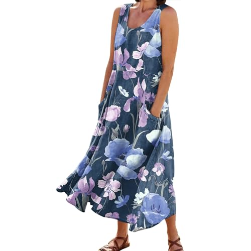 Sommerkleid Damen Boho Brautjungfernkleider Lang Abendkleid Damen Lang Sommerkleid Damen Ballkleider Damen Abendkleider Lange Abendkleider Lose Tunika Freizeitkleid（2-Dark Blue,3XL） von Generic