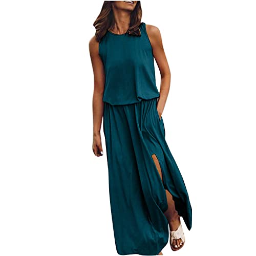 Sommerkleid Damen Boho Strandkleid Maxikleider Sommer Ärmellos Kleid mit Schlitz Lang Tank Freizeitkleid Leicht Luftige Blumenkleid Festlich Tunika Partykleid Frauen Panzerkleid Damenkleid von Generic