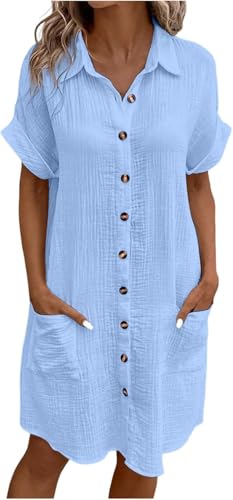 Sommerkleid Damen Button Down Leinenkleid Strandkleid Long Knopfleiste Knielang Strandkleid Einfarbig Komfortabel Boho Blusenkleid Casual V-Ausschnitt Minikleid Kurzarm A-Linie Kleid Sommerkleid Damen Button Down Leinenkleid Strandkleid Long Knopfleiste Knielang Strandkleid Einfarbig Komfortabel Boho Blusenkleid Casual V-Ausschnitt Minikleid Kurzarm A-Linie Kleid von Generic