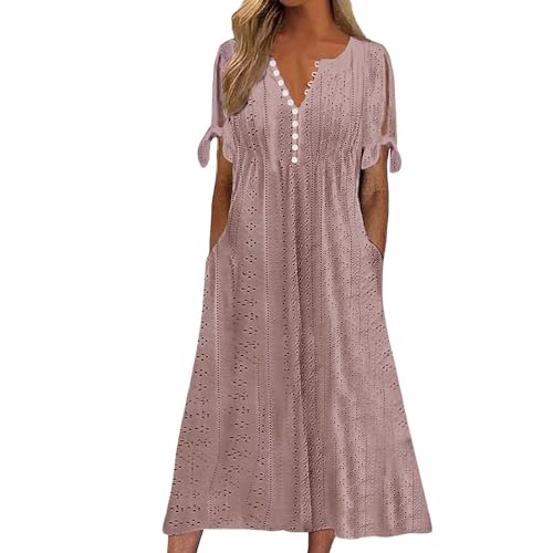 Sommerkleid Damen Elegant Blusekleid Kurzarm Rundhals Midikleid Partykleid Einfarbig Freizeitkleid Strandkleider Casual A Linie für Frauen Mädchen Boho Beach Maxi Dress Holidy Kleid von Generic