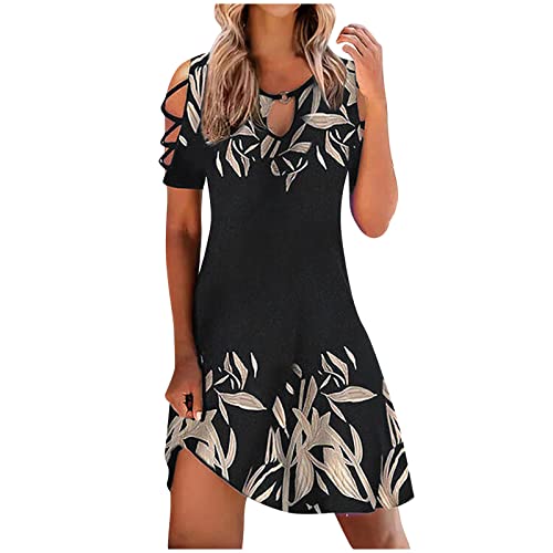 Sommerkleid Damen Elegant Blusenkleid Boho Strandkleid Tunika Kleid Sexy Schulterfrei Kleid Sommer Freizeitkleid Locker Hemdkleid Knielang Lässig Kleid Minikleid Fashion Blumenkleid Leichte Partykleid von Generic