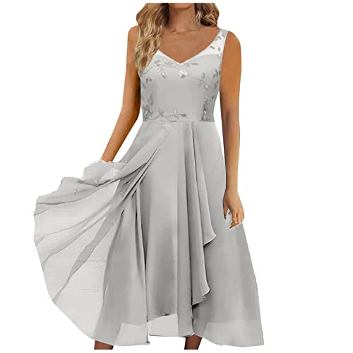 Sommerkleid Damen Frauen Geschenk, Schöne Günstige Kleider Abendkleider Elegant Lang Leichtes Sommerkleider Etuikleid Elegant Kimono Strand Abendkleid Zur Hochzeitsfeier Firmung Kleider(Grau,L) von Generic