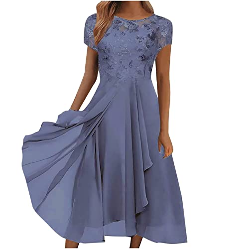 Sommerkleid Damen Frauen Geschenk, Tunika Kleid Kleider Für Hochzeitsgäste Knielang Midi Kleider Party Kleider Lange Abendkleider Wickelkleid Lang Damenkleider Elegant(Grau,3XL) von Generic