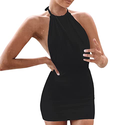 Sommerkleid Damen - Frauen-beiläufiges festes Kleid-ärmelloses rückenfreies Kleid-dünnes Kleid von Generic