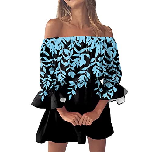 Sommerkleid Damen Freizeitkleid Bandeau Schulterfrei Minikleid Blumenmuster Gradient Kurze Kleid Elegant Kleider Strandkleid Partykleid Frauen Elegant Leichte Freizeitkleider von Generic