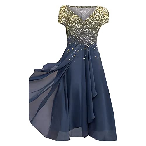 Sommerkleid Damen Große Größen Leicht Luftig Maxi Sexy Elegant Maxikleid Boho Kleid Lang Kurzarm Schick Strandkleid Blusenkleid Festlich mit Blumen Curvy A Linie Freizeitkleid Sommerkleid von Generic