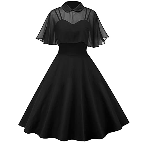 Sommerkleid Damen Hippie sexy Strandkleid Boho elegant Gothic Frau einfarbig Spitze langes Kleid Cape Stehkragen Schal zweiteiliges Puppenkragen Sling Kleid Spitze Ärmellos V-Ausschnitt Umhang Ärmel von Generic