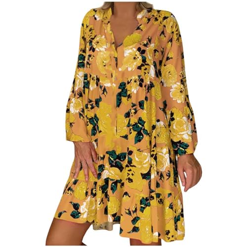 Sommerkleid Damen Knielang Elegant Boho Blumenkleid Sommerkleid Strandkleider Midi Kurz Sommer Tunika Kleider Leicht Knielang Blusenkleid Mode Freizeitkleider Tunikakleid Luftige Carmen Stufenkleid von Generic