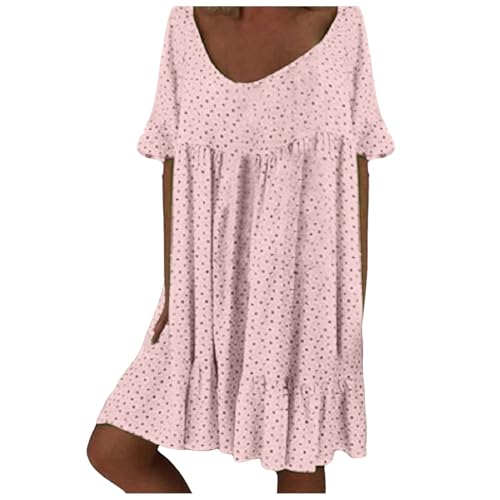 Sommerkleid Damen Knielang Elegant Boho Blumenkleid Sommerkleid Strandkleider Midi Kurz Sommer Tunika Kleider Leicht Knielang Blusenkleid Mode Freizeitkleider Tunikakleid Luftige Carmen Stufenkleid von Generic