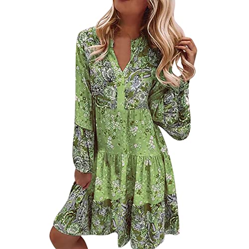 Sommerkleid Damen Knielang Elegant Boho Blumenkleid Sommerkleid Strandkleider Midi Kurz Sommer Tunika Kleider Leicht Knielang Blusenkleid Mode Freizeitkleider Tunikakleid von Generic
