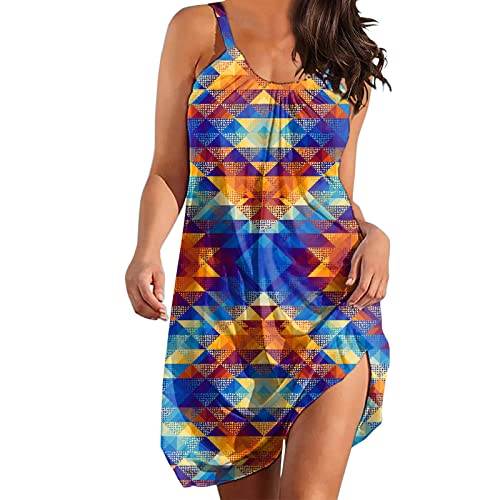 Sommerkleid Damen Knielang Freizeitkleid Damen Sommer Azteken-Druck Minikleid Lässige Loose Strandkleid Wickelkleid Schulterfrei Trägerloses Boho Langes Kleid Ärmellos Cocktailkleid Kurz Kleider von Generic