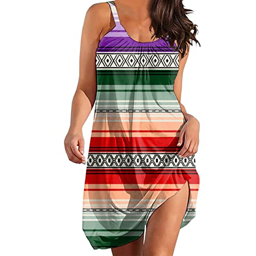 Sommerkleid Damen Knielang Freizeitkleid Damen Sommer Azteken-Druck Minikleid Lässige Loose Strandkleid Wickelkleid Schulterfrei Trägerloses Boho Langes Kleid Ärmellos Cocktailkleid Kurz Kleider von Generic