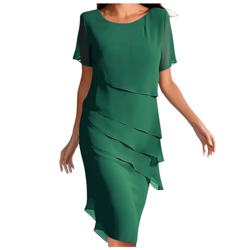 Sommerkleid Damen Knielang Kleider Damen Sommer Chiffonkleid Etuikleid Sommerkleider Eng Midikleid Beige Bodycon Kleid Kurzarm Skims Midi Summer Dress Damenkleider Freizeit von Generic