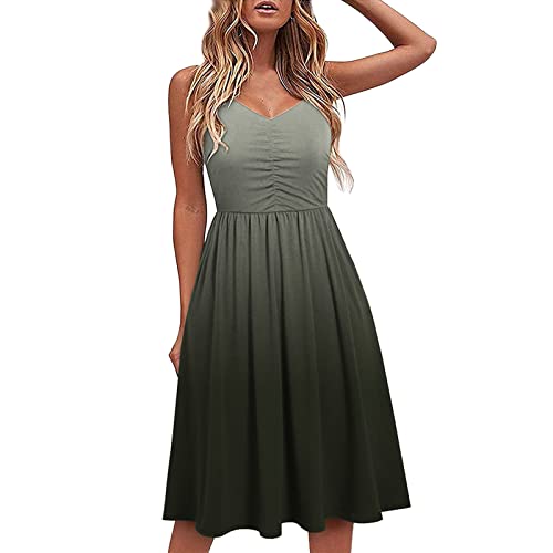 Sommerkleid Damen Knielang Kleider Spaghetti Trägerkleid für Hochzeitsgäste High Waist Freizeitkleid Rückenfrei Partykleid Ballkleid Urlaub Strandkleid Midikleid Teenager Mädchen Sommerkleidung von Generic