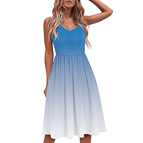 Sommerkleid Damen Knielang Kleider Spaghetti Trägerkleid für Hochzeitsgäste High Waist Freizeitkleid Rückenfrei Partykleid Ballkleid Urlaub Strandkleid Midikleid Teenager Mädchen Sommerkleidung von Generic