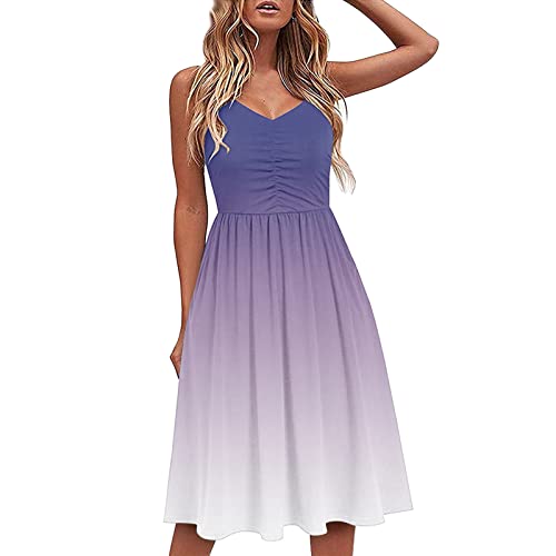 Sommerkleid Damen Knielang Kleider Spaghetti Trägerkleid für Hochzeitsgäste High Waist Freizeitkleid Rückenfrei Partykleid Ballkleid Urlaub Strandkleid Midikleid Teenager Mädchen Sommerkleidung von Generic