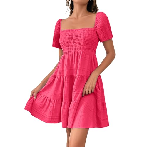 Sommerkleid Damen Kurz Elegant Spaghettiträger Strandkleid Sommer Leichte Freizeitkleid Lässig Ärmellos Minikleid A-Linie Kleid Einfarbig Swing Kleider Boho Trägerkleid Beach Party Camisole Dress von Generic