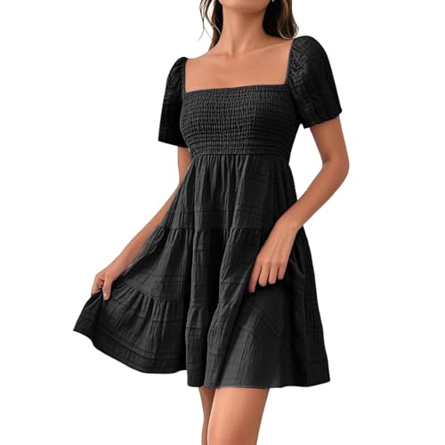 Sommerkleid Damen Kurz Elegant Spaghettiträger Strandkleid Sommer Leichte Freizeitkleid Lässig Ärmellos Minikleid A-Linie Kleid Einfarbig Swing Kleider Boho Trägerkleid Beach Party Camisole Dress von Generic