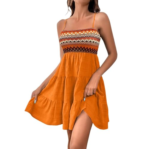 Sommerkleid Damen Kurz Elegant Spaghettiträger Strandkleid Sommer Leichte Freizeitkleid Lässig Ärmellos Minikleid A-Linie Kleid Einfarbig Swing Kleider Boho Trägerkleid Beach Party Camisole Dress von Generic