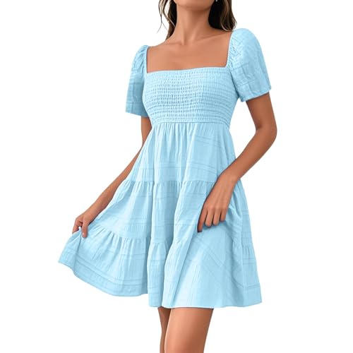 Sommerkleid Damen Kurz Elegant Spaghettiträger Strandkleid Sommer Leichte Freizeitkleid Lässig Ärmellos Minikleid A-Linie Kleid Einfarbig Swing Kleider Boho Trägerkleid Beach Party Camisole Dress von Generic