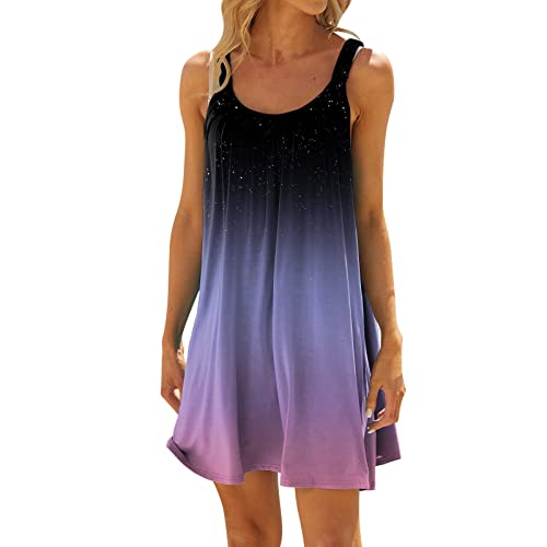 Sommerkleid Damen Kurz - Tank Trägerkleid Damen Minikleid - Ärmellos Tshirt Kleid Damen Bikini Cover Up Strandkleid Bedruckte Casual Urlaub Lockeres Kurze Sommerkleider Teenager Mädchen Mini Kleider von Generic