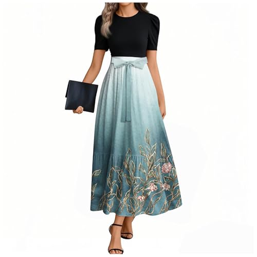 Sommerkleid Damen Kurzarm Freizeitkleider Elegant Rundhals Maxikleid Casual Wickelkleid Strandkleid mit Elastischem Bund,Blau,XXL Sommerkleid Damen Kurzarm Freizeitkleider Elegant Rundhals Maxikleid Casual Wickelkleid Strandkleid mit Elastischem Bund,Blau,XXL von Generic