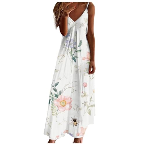 Sommerkleid Damen Lang, Maxikleid Damen Sommer Boho Strandkleid Maxi Trägerkleid V ausschnitt Armellos Blumendruck Sommerkleider Damen Leicht und Luftig Lang Blumenkleid Strandkleider von Generic