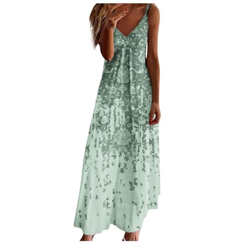 Sommerkleid Damen Lang, Maxikleid Damen Sommer Boho Strandkleid Maxi Trägerkleid V ausschnitt Armellos Blumendruck Sommerkleider Damen Leicht und Luftig Lang Blumenkleid Strandkleider von Generic