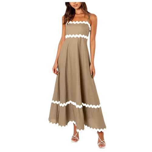 Sommerkleid Damen Lang, Maxikleid Damen Sommer Elegant Spaghettiträger A Linie Kleid Gestreift Boho Strandkleid Maxi Trägerkleid Sommerkleider Damen Leicht und Luftig Lang Wickelkleid von Generic