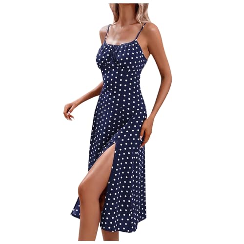 Sommerkleid Damen Lang, Maxikleid Damen Sommer Spaghettiträger Boho Kleid mit schlitz Ärmelloses Bandeau Trägerkleid BlumenKleid Sommerkleider Damen Leicht und Luftig Lang Strandkleid von Generic