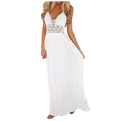 Sommerkleid Damen Lang Boho - Hohe Taille Strandkleid Weiß Blusenkleid Sommer Freizeitkleid Große Größen Kleider Träger Kleid Cami Tank Freizeitkleider Elegant Chiffon Maxikleid Sexy V Ausschnitt von Generic