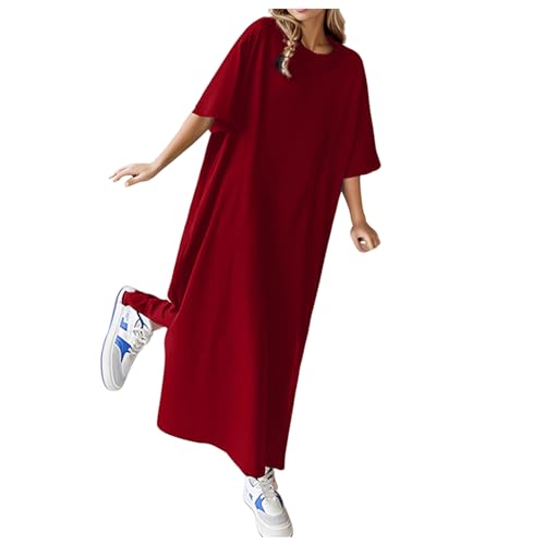 Sommerkleid Damen Lang Kleider Damen Sommer Tshirt Kleid Shirtkleid Sommerkleider Große Größen Maxikleid Schwarz Langes Kurzarm Weiß Damenkleider Freizeit Summer Dress von Generic