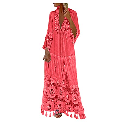 Sommerkleid Damen Lang Maxikleid, mit Blumen Elegant Große Größen Kurzarm Blusenkleid Freizeitkleid A Linie Leicht Luftig Maxi Boho Kleid Sommerkleid Festlich Sexy Curvy Schick Strandkleid von Generic