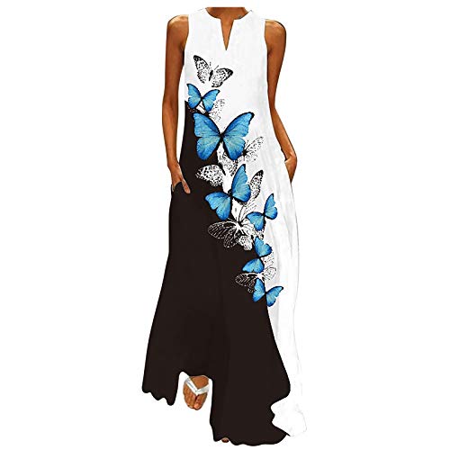 Sommerkleid Damen Lang - Maxikleid Damen V Ausschnitt -Langes Kleid Große Größen Strandkleid Ärmellos Blumen Druck Blusenkleid Sommer Lockeres Leichte Kaftan Boho Kleider Festlich Elegant Partykleid von Generic