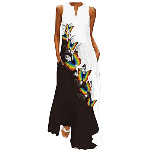 Sommerkleid Damen Lang - Maxikleid Damen V Ausschnitt -Langes Kleid Große Größen Strandkleid Ärmellos Blumen Druck Blusenkleid Sommer Lockeres Leichte Kaftan Boho Kleider Festlich Elegant Partykleid von Generic