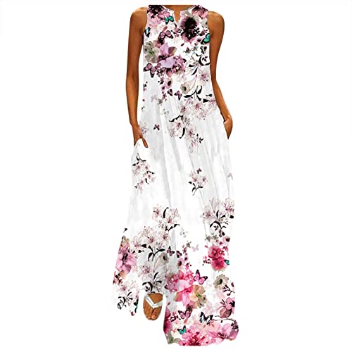 Sommerkleid Damen Lang - Maxikleid Damen V Ausschnitt -Langes Kleid Große Größen Strandkleid Ärmellos Blumen Druck Blusenkleid Sommer Lockeres Leichte Kaftan Boho Kleider Festlich Elegant Partykleid von Generic