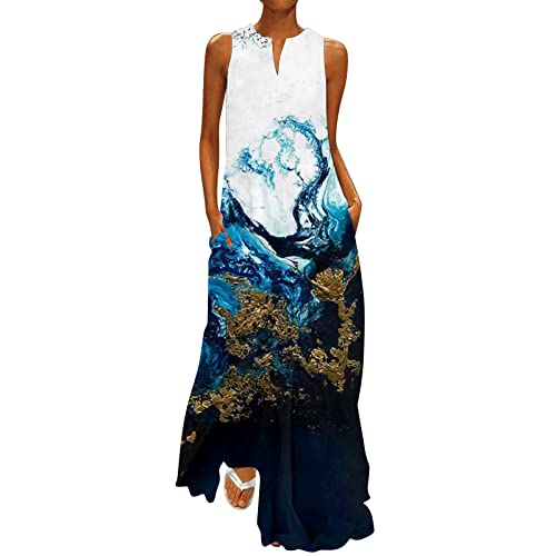 Sommerkleid Damen Lang - Maxikleid V Ausschnitt Langes Kleid Große Größen Strandkleid Ärmellos Blusenkleid Blumen Drucken Sommer Locker Kaftan Boho Kleider Festlich Elegant Partykleid von Generic