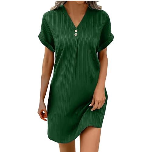 Sommerkleid Damen Lang Sommerkleid Damen Knopfleiste Knielang Strandkleid Einfarbig Komfortabel Boho Blusenkleid Style Freizeit Kleid (AG-A, XL) von Generic
