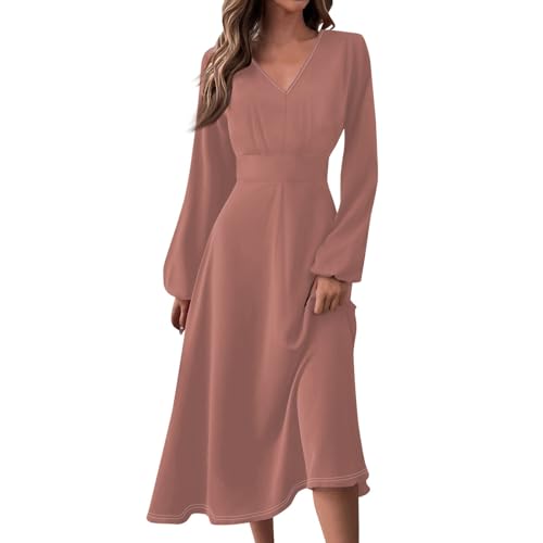 Generic Sommerkleid Damen Lang Wickelkleid Damen Sommer Maxikleid Boho Kleid V Ausschnitt Langarm Baumwolle Partykleid Festlich Prinzessin Tshirt Kleider Damenkleid Summer Dress for Women(Rosa,M) von Generic