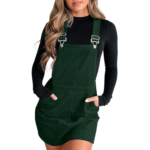 Sommerkleid Damen Latzrock Quadratischer Ausschnitt Taschen Cord Latzkleid Overallkleid Freizeitkleider Corduroy Mini Dress A Linie Kleid Ärmellos T-Shirt Strandkleid (GN1-B, L) von Generic