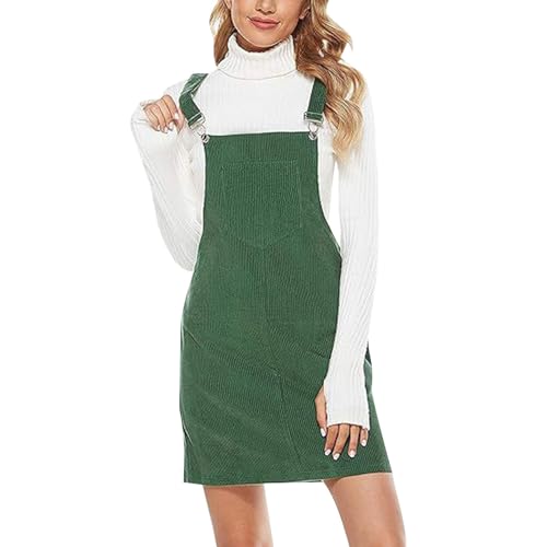 Sommerkleid Damen Latzrock Quadratischer Ausschnitt Taschen Cord Latzkleid Overallkleid Freizeitkleider Corduroy Mini Dress A Linie Kleid Ärmellos T-Shirt Strandkleid (GN2-A, XXL) von Generic