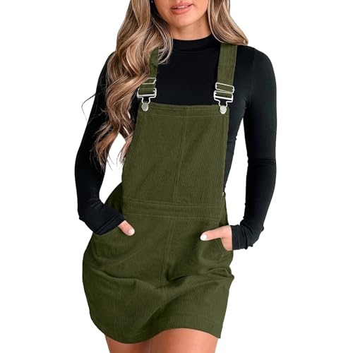 Sommerkleid Damen Latzrock Quadratischer Ausschnitt Taschen Cord Latzkleid Overallkleid Freizeitkleider Corduroy Mini Dress A Linie Kleid Ärmellos T-Shirt Strandkleid (GN2-B, M) von Generic