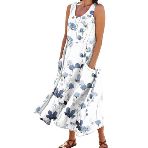 Sommerkleid Damen Leicht Damenkleider Elegant Kleider Damen Sommer Outfits Damen Cocktailkleid Damen Blusenkleid Festliche Kleider Für Hochzeit Abendkleid Damen Lang Kleid Festlich Damen（2-Navy,3XL） von Generic