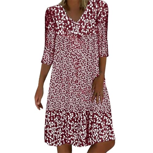 Sommerkleid Damen Leicht Midi Kleid V-Ausschnitt 3/4 Ärmel T-Shirt Kleider Swiss Dot Chiffonkleid Frauen Blusenkleid Boho Strandkleider Vintage Lose Freizeitkleider Dress Sommerkleid Damen Leicht Midi Kleid V-Ausschnitt 3/4 Ärmel T-Shirt Kleider Swiss Dot Chiffonkleid Frauen Blusenkleid Boho Strandkleider Vintage Lose Freizeitkleider Dress von Generic