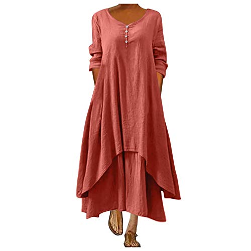 Sommerkleid Damen Leinen Kleider Lang Leinenkleid Kaftan Kleid Maxikleid Elegant Große Größen Baumwolle Leinen Blusenkleid Boho Casual Freizeitkleid Maxi Langes Sommer Strandkleid von Generic