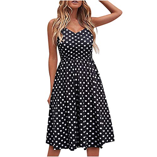 Sommerkleid Damen Midi Elegant Spaghettiträger-Kleid A Linien Strandkleid Sexy Schulterfrei Trägerkleid Freizeit Einfarbig Swing Kleid Hohe Taille Freizeitkleid Dresses for Women von Generic