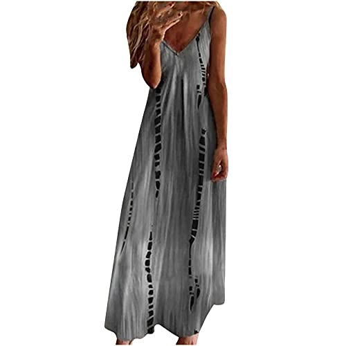 Sommerkleid Damen Sexy Trägerkleid Maxikleid V-Ausschnitt Ärmelloses Strandkleid Sommer Freizeitkleid Urlaubskleid Modedruck Partykleid Ballkleid Lang Cocktailkleid Abendkleid Elegant für Hochzeit von Generic
