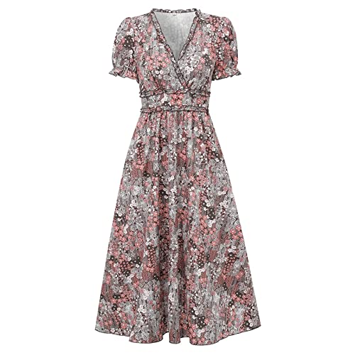 Sommerkleid Damen Strandkleider A-Linie Freizeitkleid,Summer Sommerkleider Mit Taschen,Kleid Mit Puffärmeln,Kleid Knopfleiste,Fit and Flare Kleid,Baumwoll Kleid,Kleider Große Größen Hochzeit von Generic