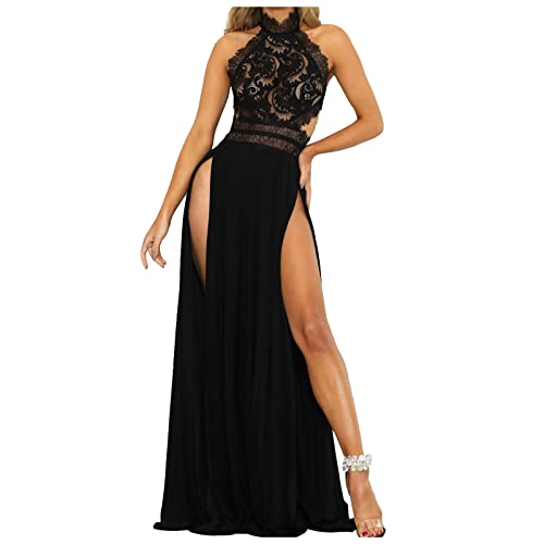 Sommerkleid Damen Tshirt Kleid Hoodie Ärmellos Halter Seitenschlitz A-Linie Kleider Einfarbig Hohe Taille Abendkleid Lang Rückenfrei Ballkleid Steampunk(Schwarz,M) von Generic